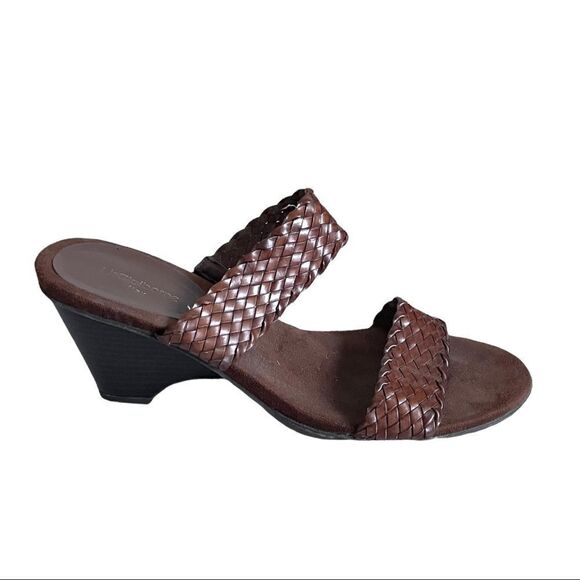LIZ CLAIBORNE Woven Braided Leather Slip-On Wedge Sandals Shoes Brown 10 - Picture 2 of 10